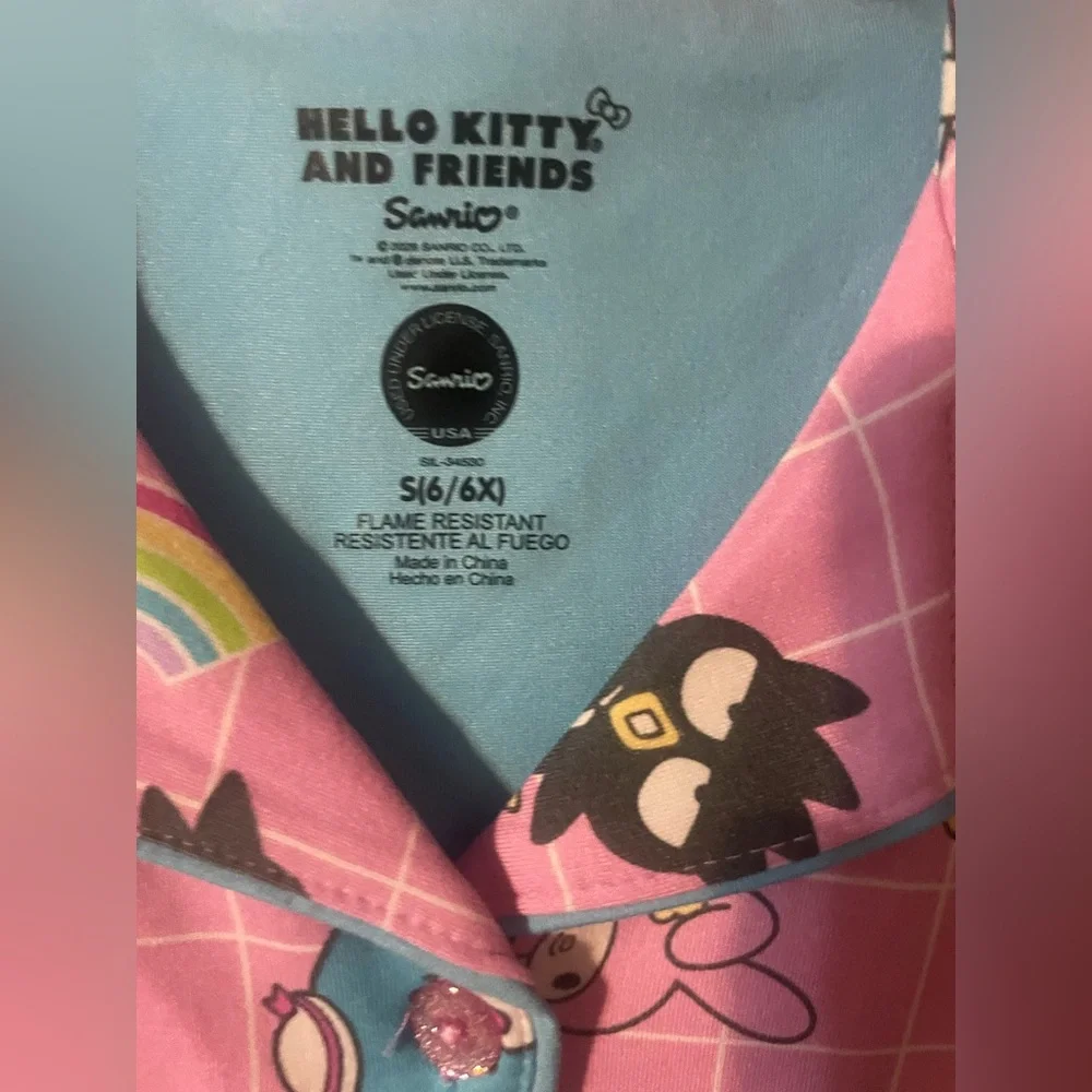 NWT Hello Kitty & Friends Girls 2-Piece PJ Set Pink Rainbow Sleepwear‎ Sz S 6/6X